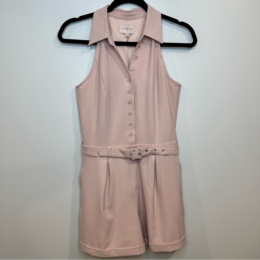 CIEBON Valerie Belted High Rise Sleeveles Pocket Romper Blush Sz S NWT MSRP $109